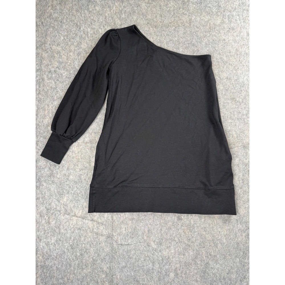 Free People One Shoulder Top Womens S Black Rayon Asymmetric Puff Sleeve Pockets